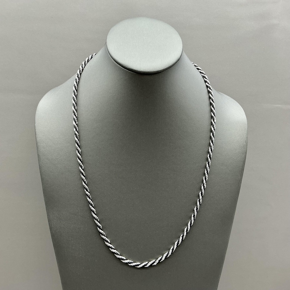 Vintage Trifari Necklace Silver Tone Black Twisted Rope Chain Womens Jewelry 22"